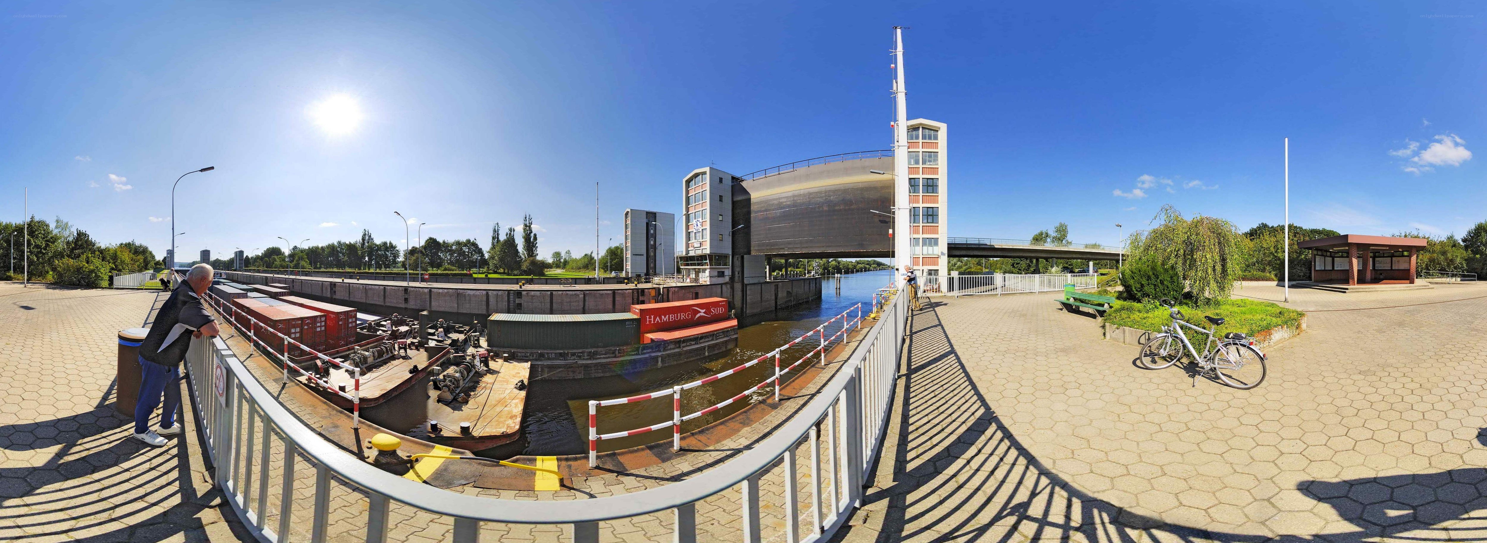 Panoramic view of a canal lock
