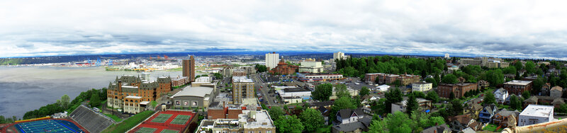 Panoramic view of a city by the water