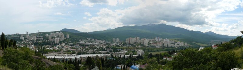 Panoramic view of a city in the mountains
