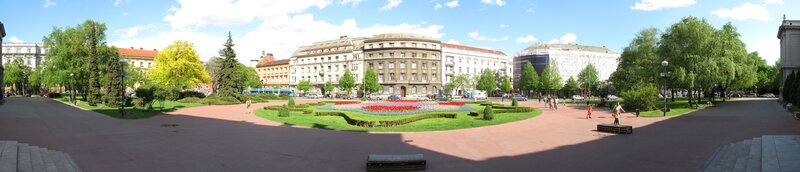 Panoramic view of a city square