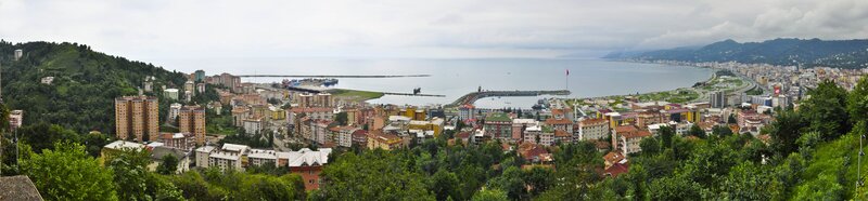 Panoramic view of a coastal city