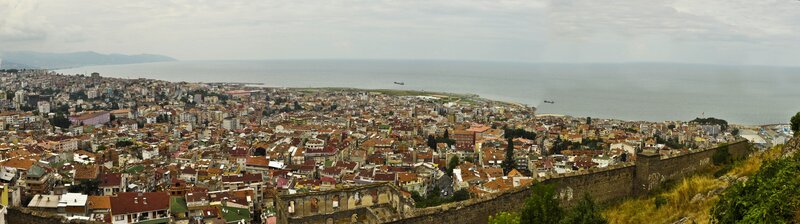 Panoramic view of a coastal city