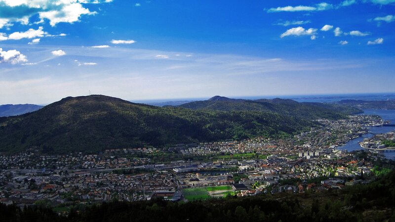 panoramic view of a coastal city