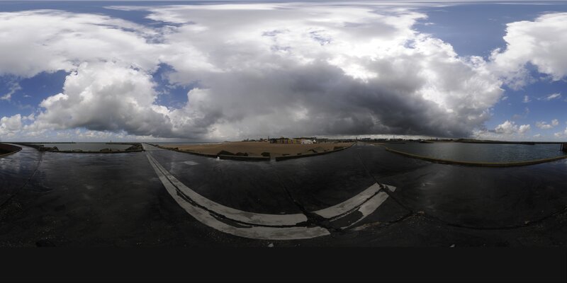 Panoramic view of a coastal harbor