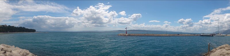 Panoramic view of a coastal harbor