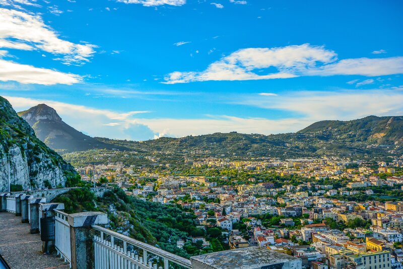 Panoramic view of a coastal town