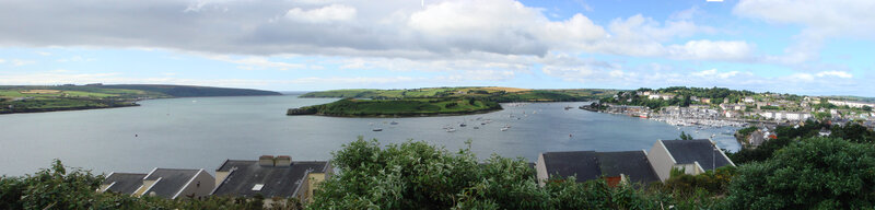 panoramic view of a coastal town