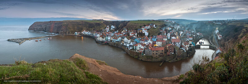 panoramic view of a coastal village
