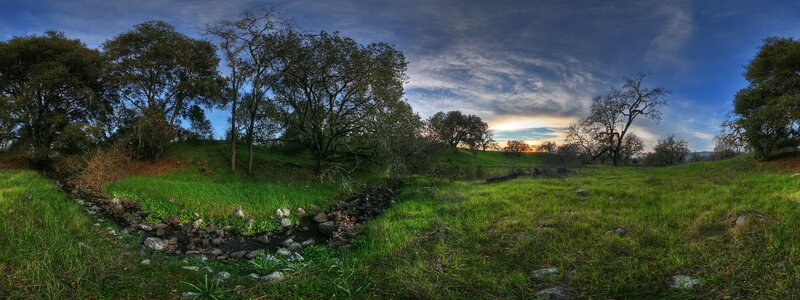 Panoramic view of a grassy valley
