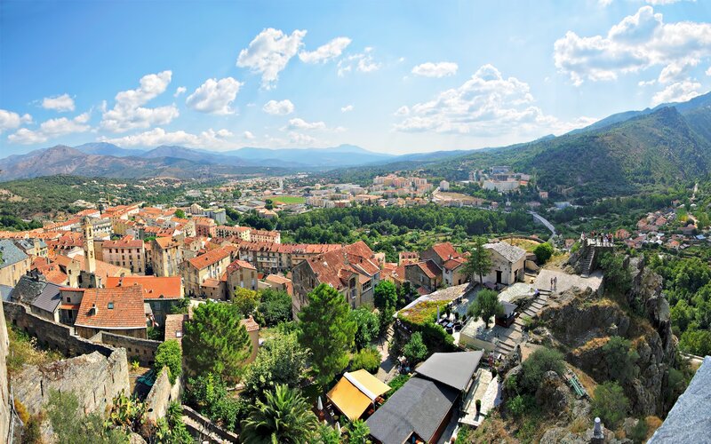 panoramic view of a hilltop town