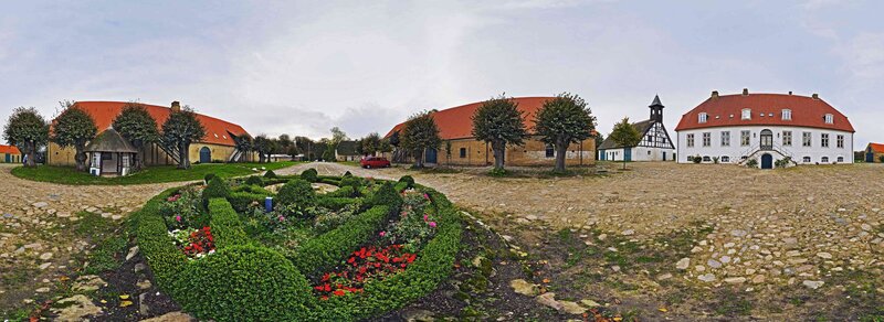 Panoramic view of a historic farm