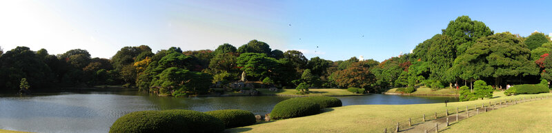 Panoramic view of a Japanese garden