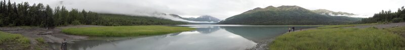 Panoramic view of a lake and mountains