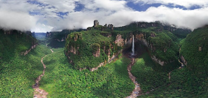 Panoramic view of a lush canyon