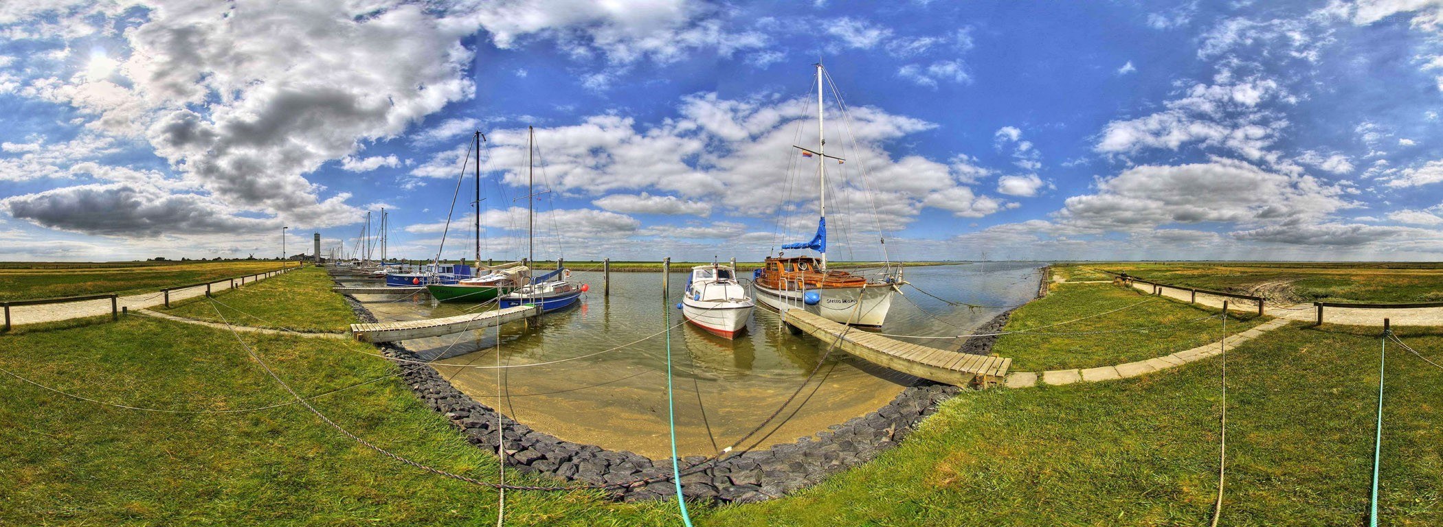 Panoramic view of a marina