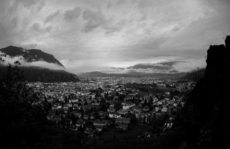 Panoramic view of a mountain town
