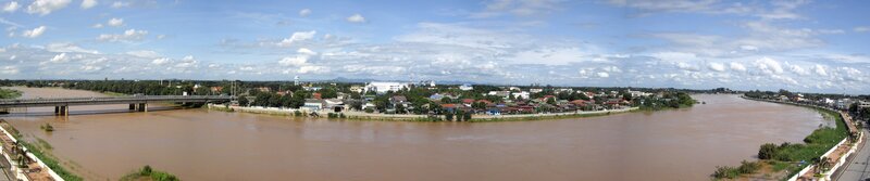 Panoramic view of a river town