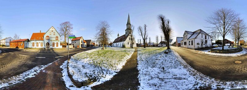 Panoramic view of a snowy village