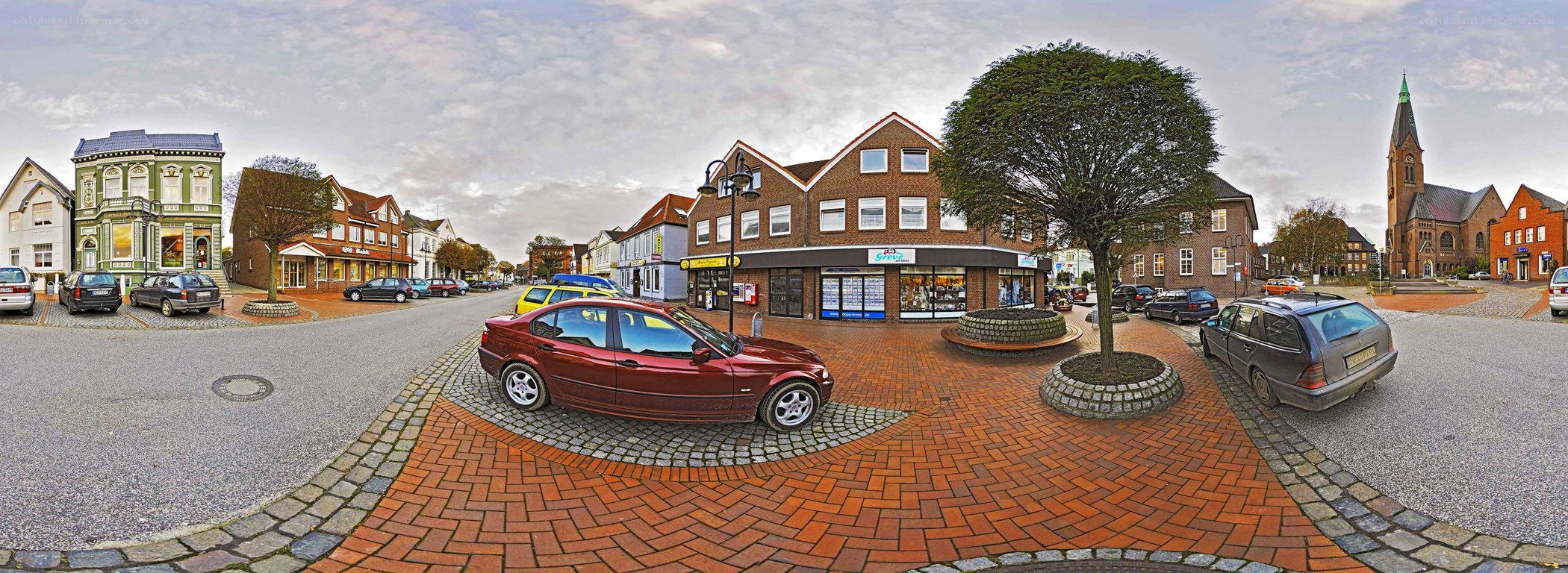 Panoramic view of a town square