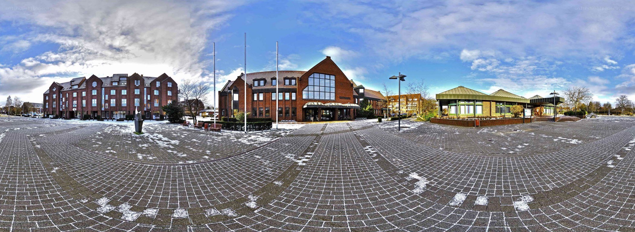 Panoramic view of a town square