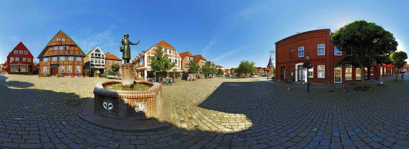 Panoramic view of a town square