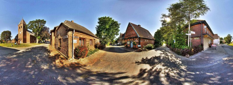 panoramic view of a village street