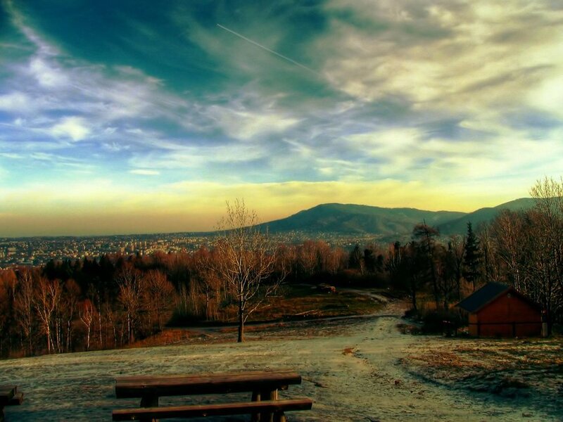 Panoramic view of city and mountains