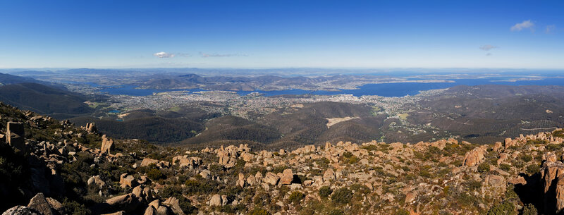 Panoramic view of Hobart from Mount Wellington
