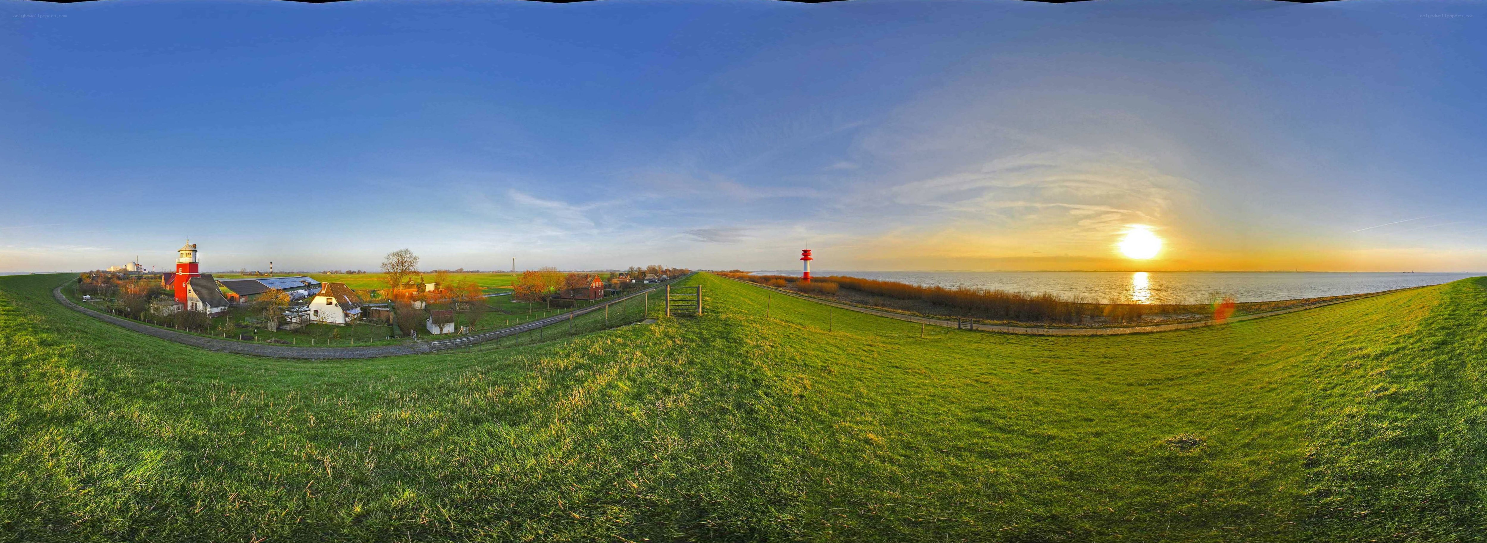 Panoramic view of lighthouse at sunset