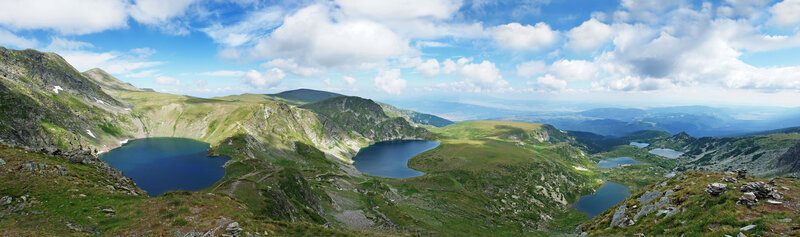 Panoramic view of mountain lakes