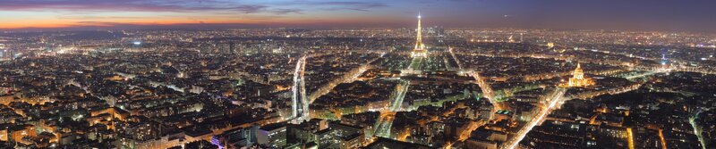 Panoramic view of Paris at dusk