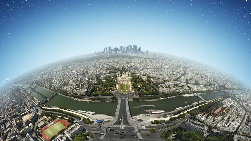 Panoramic View of Paris — Blue, Serene, Afternoon, Photograph, River Seine