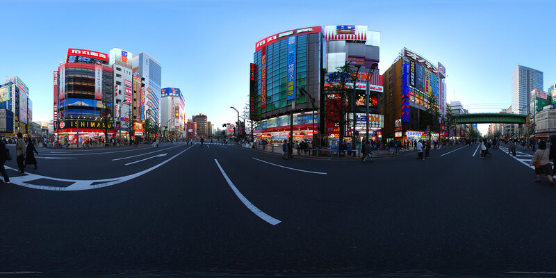 Panoramic view of Shibuya crossing