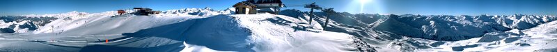 Panoramic view of snowy mountain resort