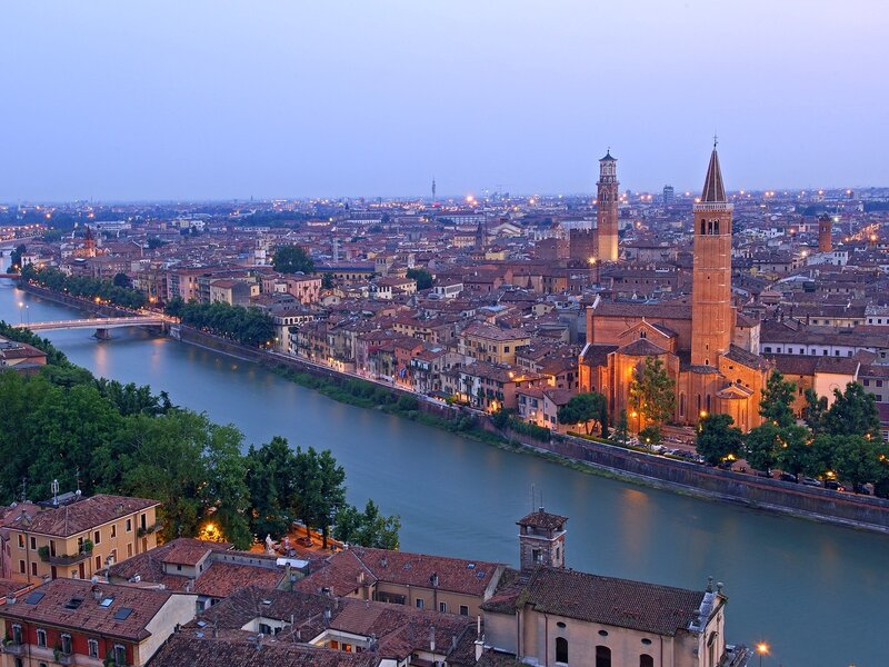 Panoramic view of Verona at dusk