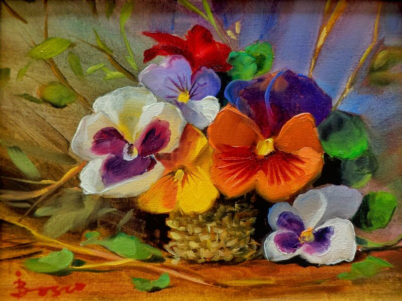 Pansy Flowers in Basket — Purple