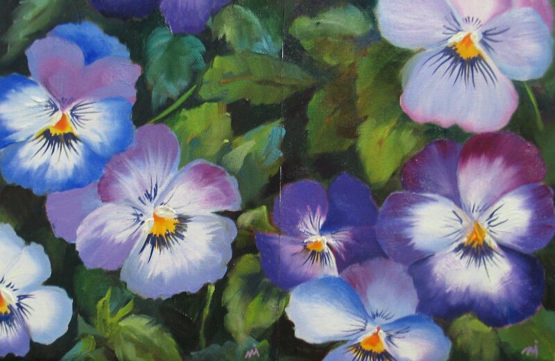Pansy Flowers in Garden — Purple, Calm, Painting