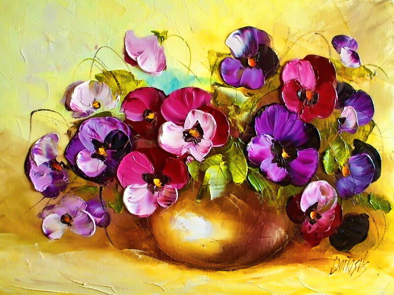 Pansy Flowers in Vase — Yellow