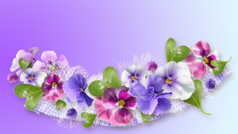 Pansy Flowers on Fabric