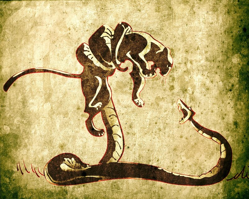 Panther attacking a snake