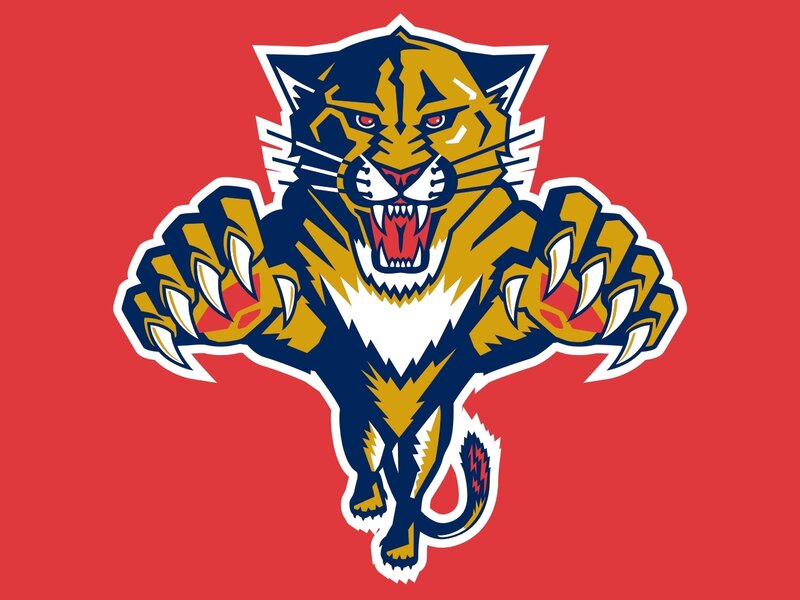 Panthers logo on red background