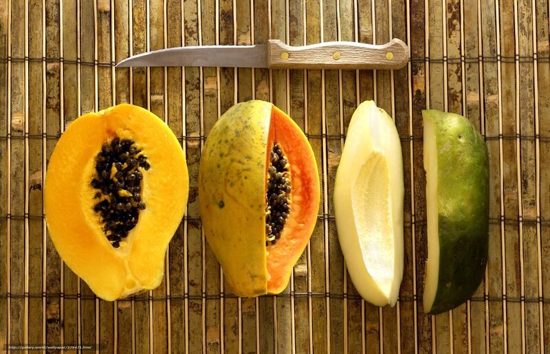 Papaya fruit cut in half