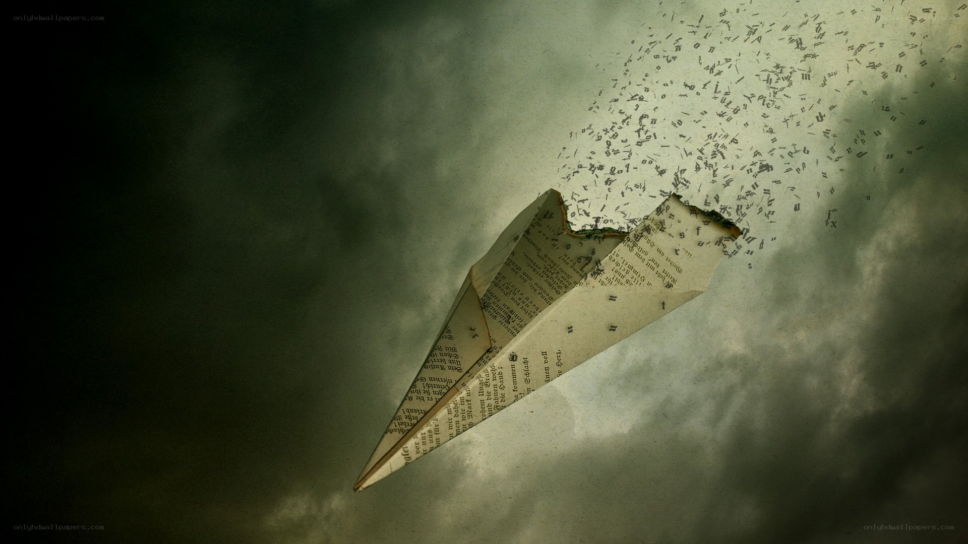 Paper airplane disintegrating in storm