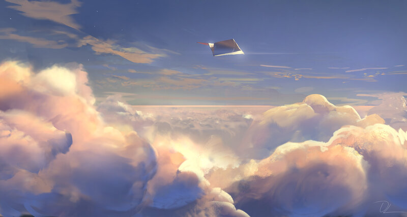Paper Airplane in Clouds