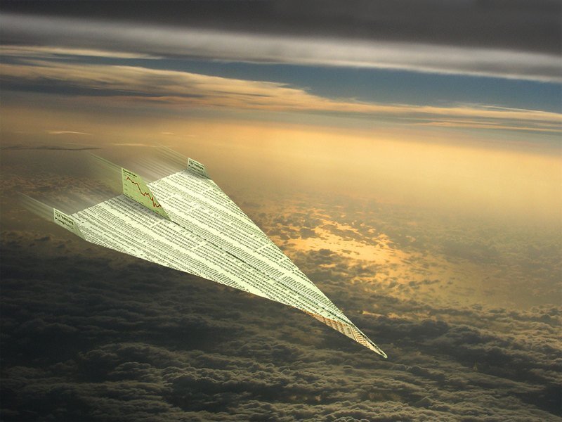 Paper Airplane in Sky — Yellow