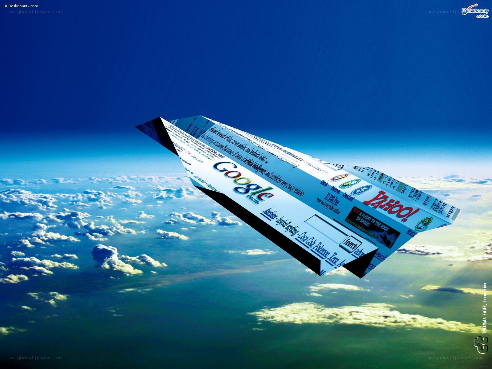 Paper airplane with internet logos