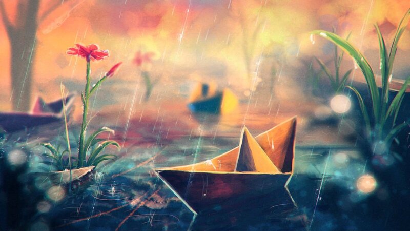 Paper Boat in Rain — Orange, Melancholic