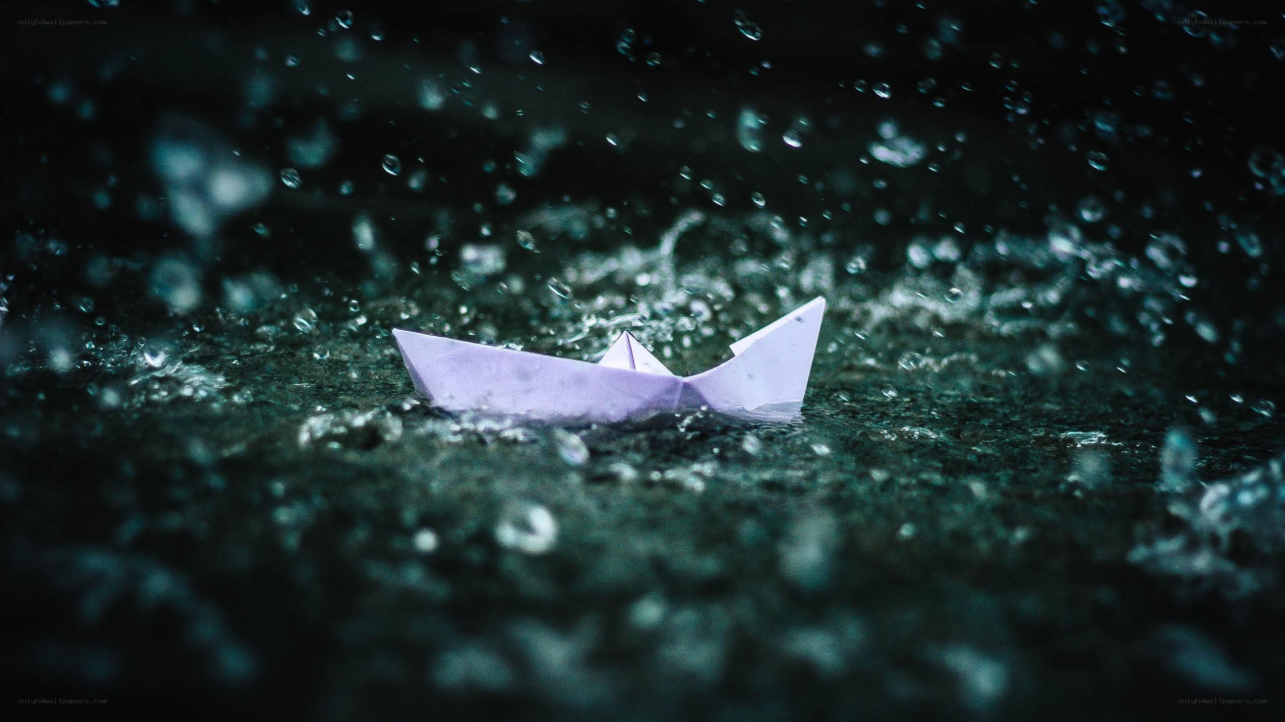 Paper boat in rain