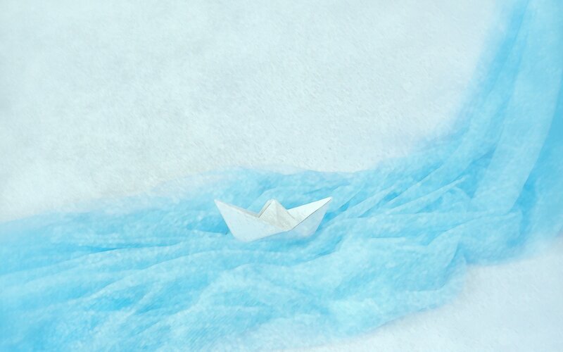Paper Boat on Fabric — Blue