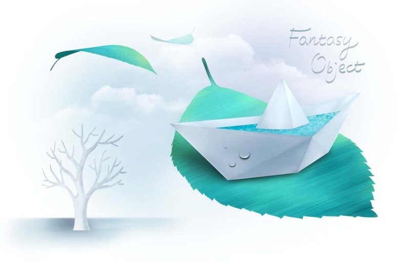 Paper Boat on Leaf